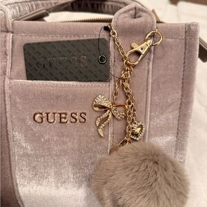 GUESS Velvet Beige Tote with Gold Accents